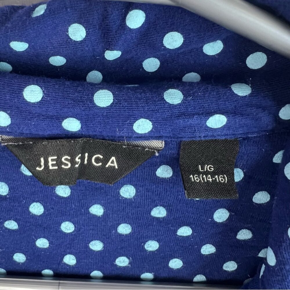 Jessica long top mini dress button down light blue and navy Blue Polka Dot Shirt - Picture 8 of 11